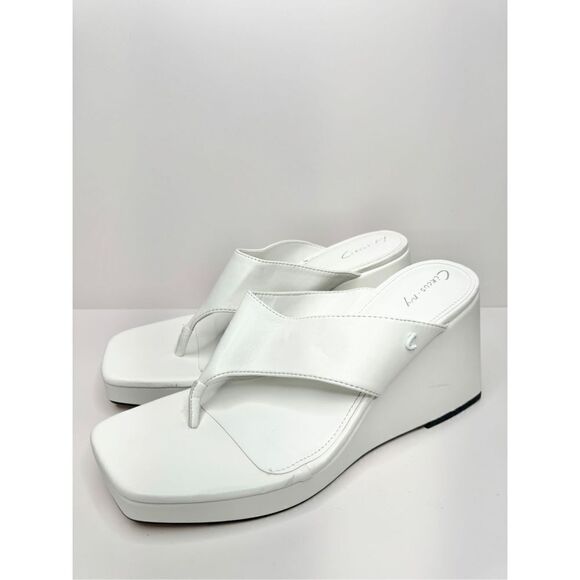 Circus by Sam Edelman Sandals Size 9.5 White Slip On Wedge Heel Square Toe - Picture 2 of 9